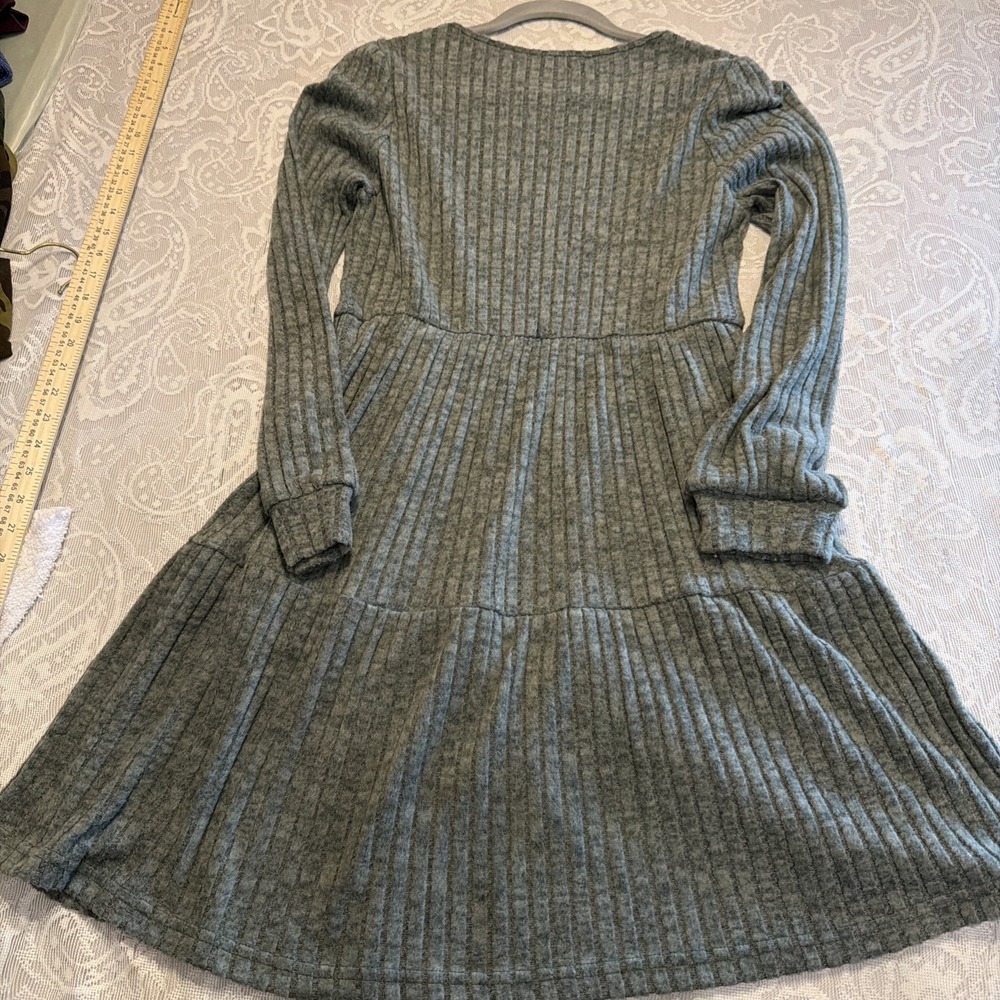 Sampeel Square Neck Babydoll Sweater Dress Ribbed Lantern Sleeve Witchy Whimsy L